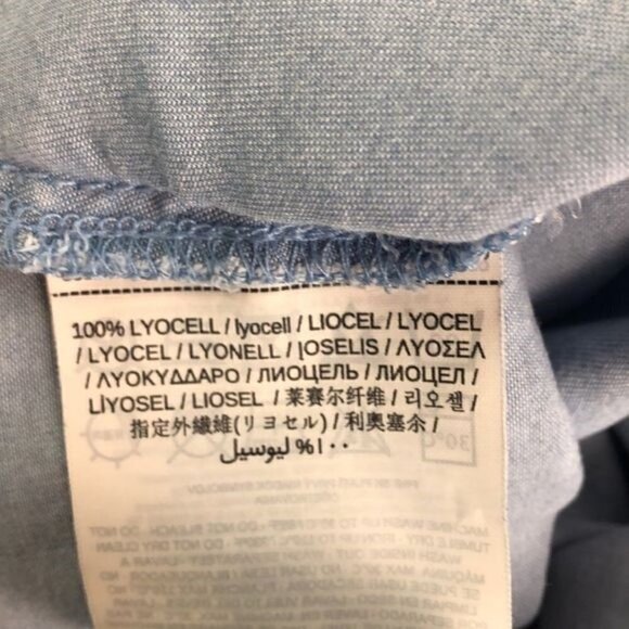 MNG Mango Blouse Off-the-shoulder Chambray Tiered Ruffle Short Sleeve Jean  XS - Picture 12 of 14